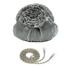 Evening Bag - 12 PCS - Silk-like Flower w/ Metal Chain - Gray - BG-EBS1037GY